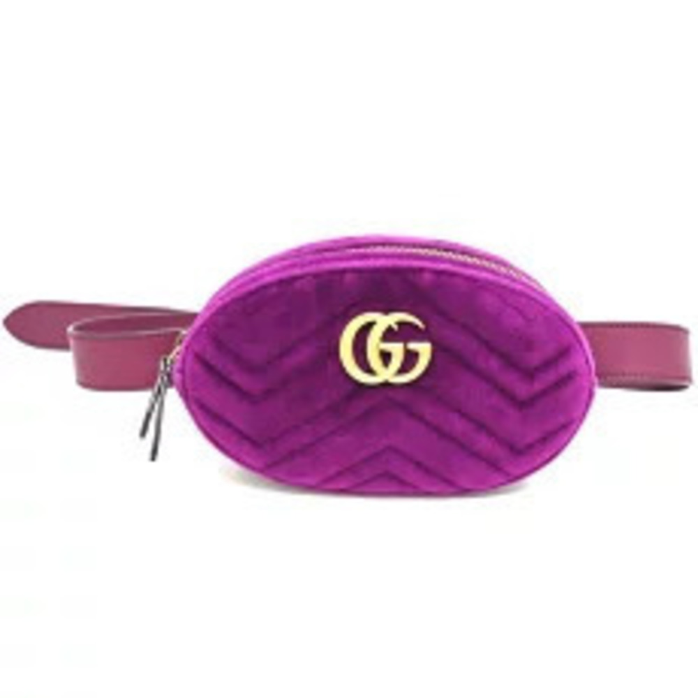 Gucci GG Marmont Waist Bag Pouch Clutch Velour Purple
